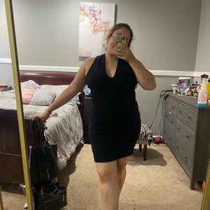WINDSOR black dress with crisscross back and slit
